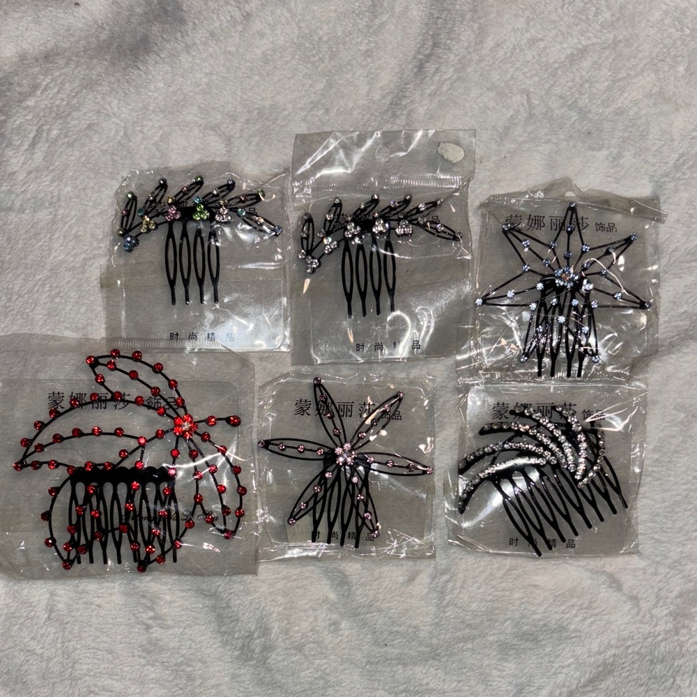 6 Elegant Hair Combs with Beaded Designs